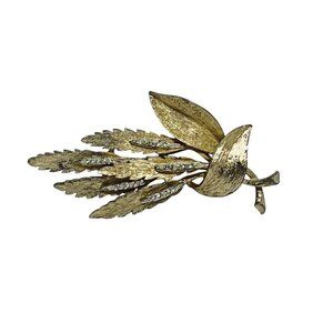 Vintage Gold Tone & Rhinestone Wheat Brooch (5741)
